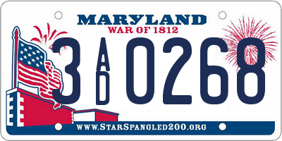 MD license plate 3AD0268