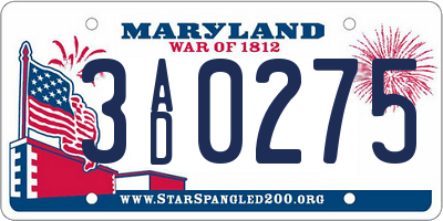 MD license plate 3AD0275