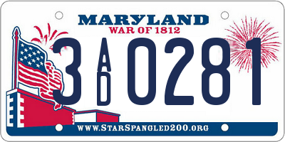 MD license plate 3AD0281