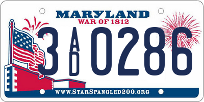MD license plate 3AD0286