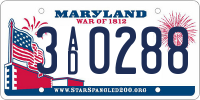 MD license plate 3AD0288