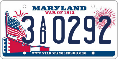 MD license plate 3AD0292
