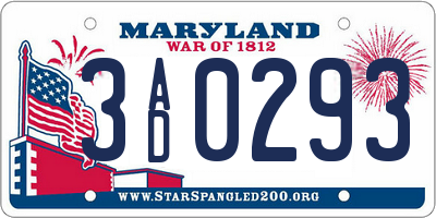 MD license plate 3AD0293