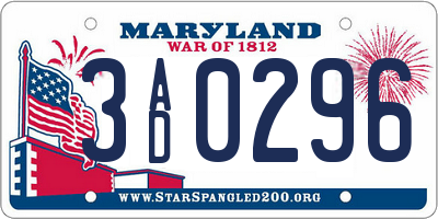 MD license plate 3AD0296