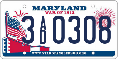 MD license plate 3AD0308
