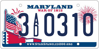 MD license plate 3AD0310