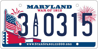MD license plate 3AD0315
