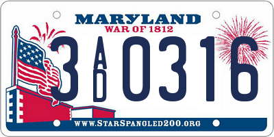 MD license plate 3AD0316
