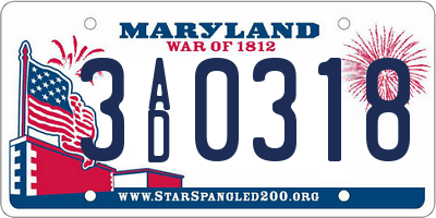 MD license plate 3AD0318