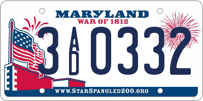 MD license plate 3AD0332