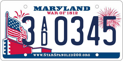 MD license plate 3AD0345