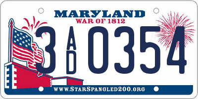 MD license plate 3AD0354