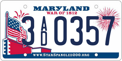 MD license plate 3AD0357