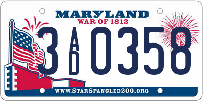 MD license plate 3AD0358