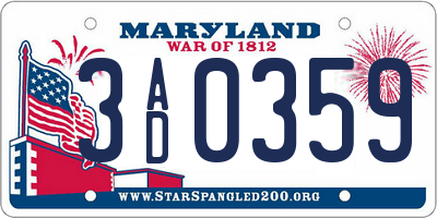 MD license plate 3AD0359