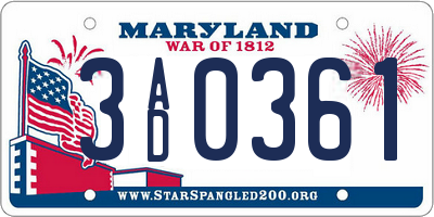 MD license plate 3AD0361