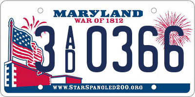 MD license plate 3AD0366