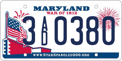 MD license plate 3AD0380