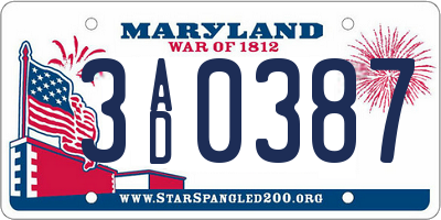 MD license plate 3AD0387