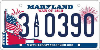 MD license plate 3AD0390