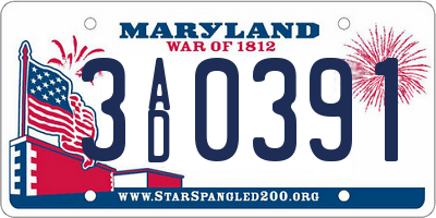 MD license plate 3AD0391