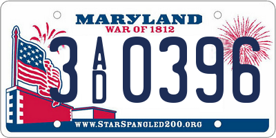 MD license plate 3AD0396