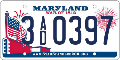 MD license plate 3AD0397