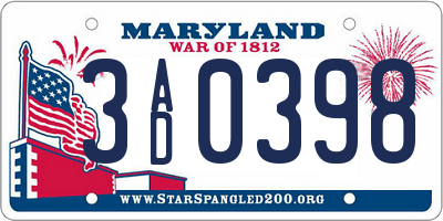 MD license plate 3AD0398