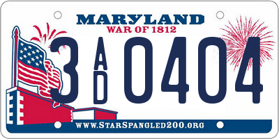 MD license plate 3AD0404
