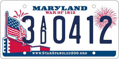 MD license plate 3AD0412