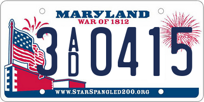 MD license plate 3AD0415