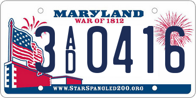 MD license plate 3AD0416