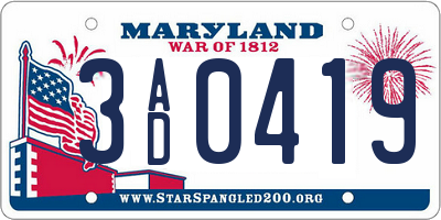 MD license plate 3AD0419