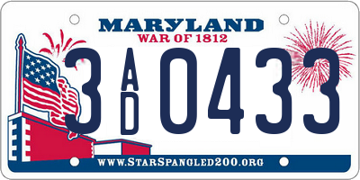 MD license plate 3AD0433