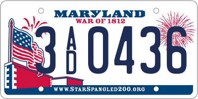 MD license plate 3AD0436