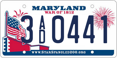 MD license plate 3AD0441