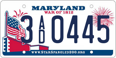 MD license plate 3AD0445