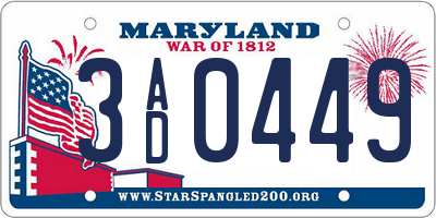 MD license plate 3AD0449