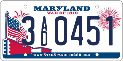 MD license plate 3AD0451
