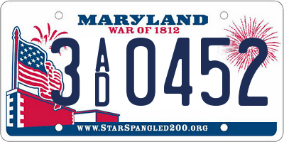 MD license plate 3AD0452
