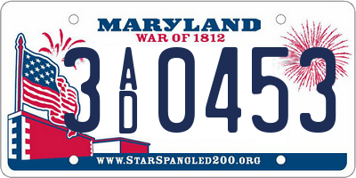MD license plate 3AD0453