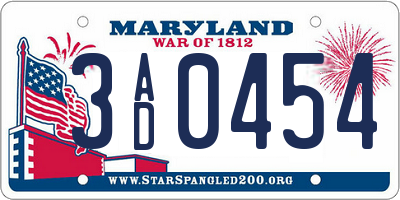 MD license plate 3AD0454