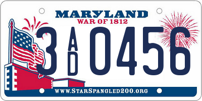 MD license plate 3AD0456