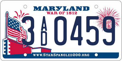 MD license plate 3AD0459