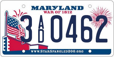 MD license plate 3AD0462