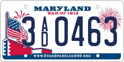 MD license plate 3AD0463