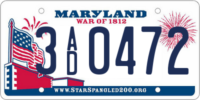 MD license plate 3AD0472