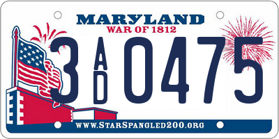 MD license plate 3AD0475