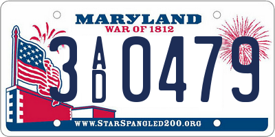 MD license plate 3AD0479