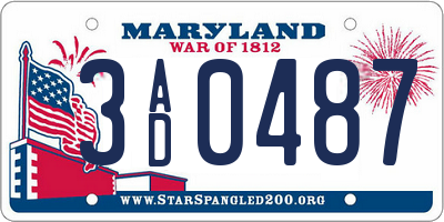 MD license plate 3AD0487